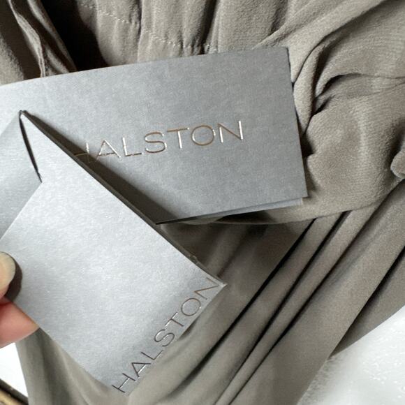 Halston Silk Dress Draped Halter Cocktail IT 42 US 6 Olive Grecian - Picture 5 of 7